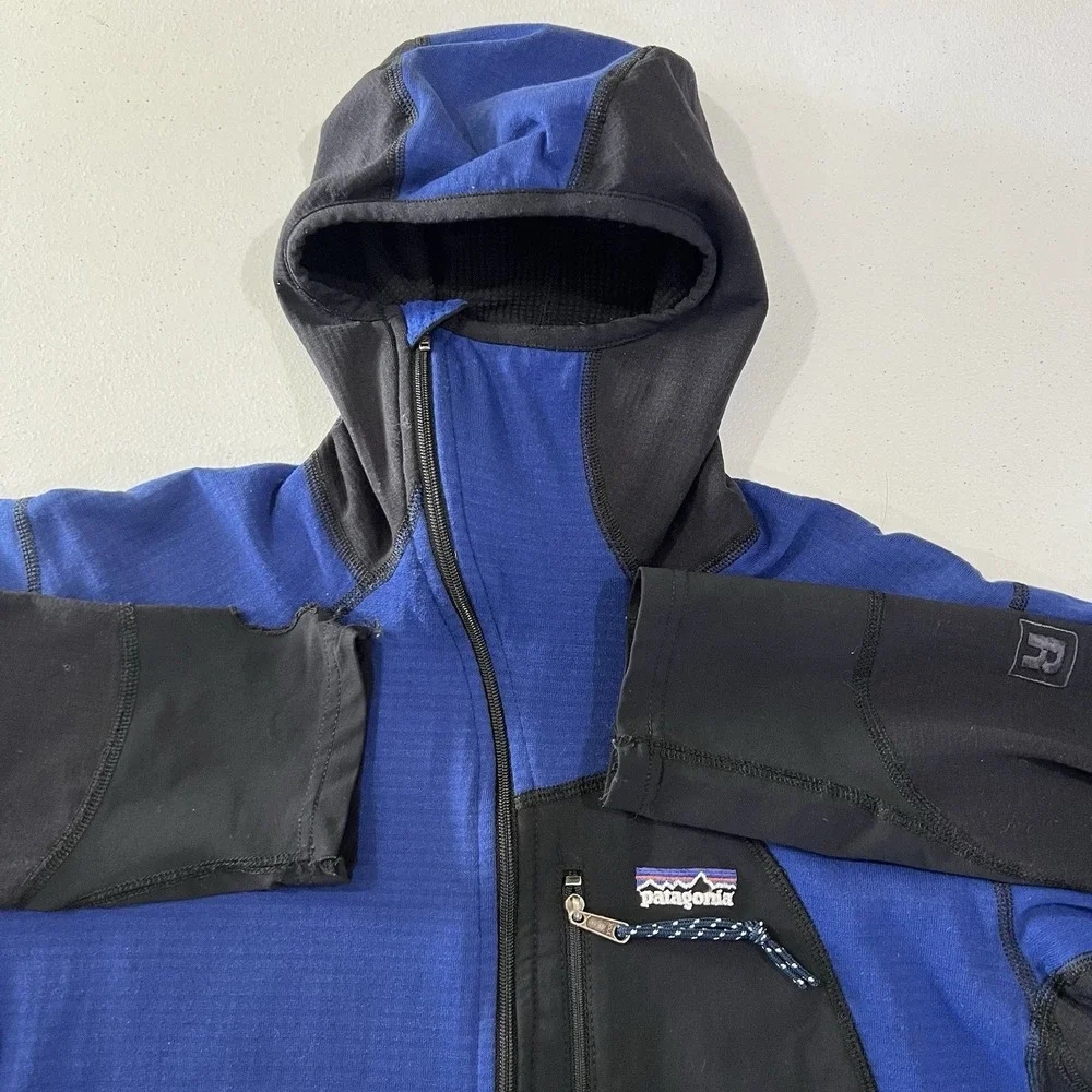 Vintage Patagonia R1 Hoody Jacket Waffle Lined Fleece Blue Full Zip Men's M